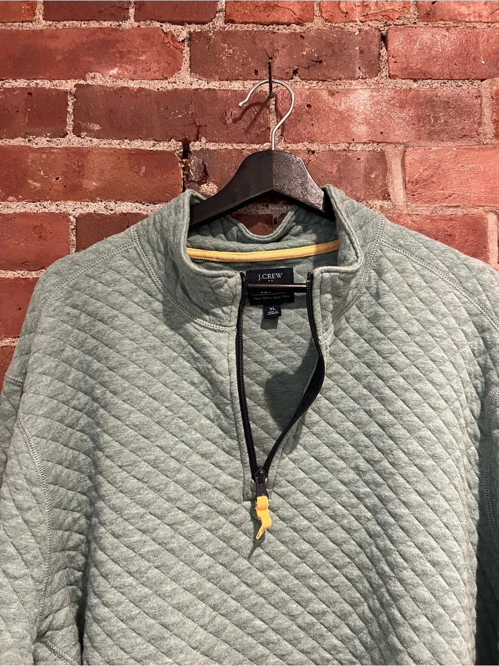J. Crew Quilted Quarter-Zip Fleece Men's Size XL Heather Oregano Green